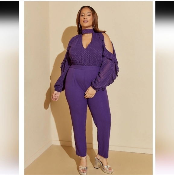 NWT ASHLEY STEWART 18/20 Cutout Ruffled Jumpsuit - Picture 1 of 7
